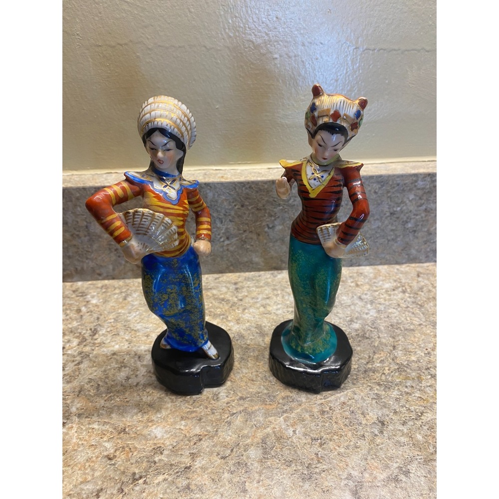 Vintage Hand Painted‎ Porcelain Set of 2 Japanese Geisha GIrls Japan